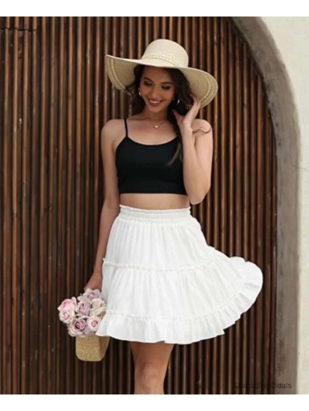 Women's Flared Cotton Mini Skirt Ruffle High Waist A-Line Casual